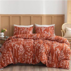 Queen Comforter Set Terracotta Comforter,3 PCS Bedding Sets Floral Comforter Set